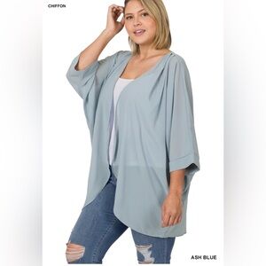 New! Plus Size Ash Blue Chiffon Kimono Cardigan Size 1X 2X 3X